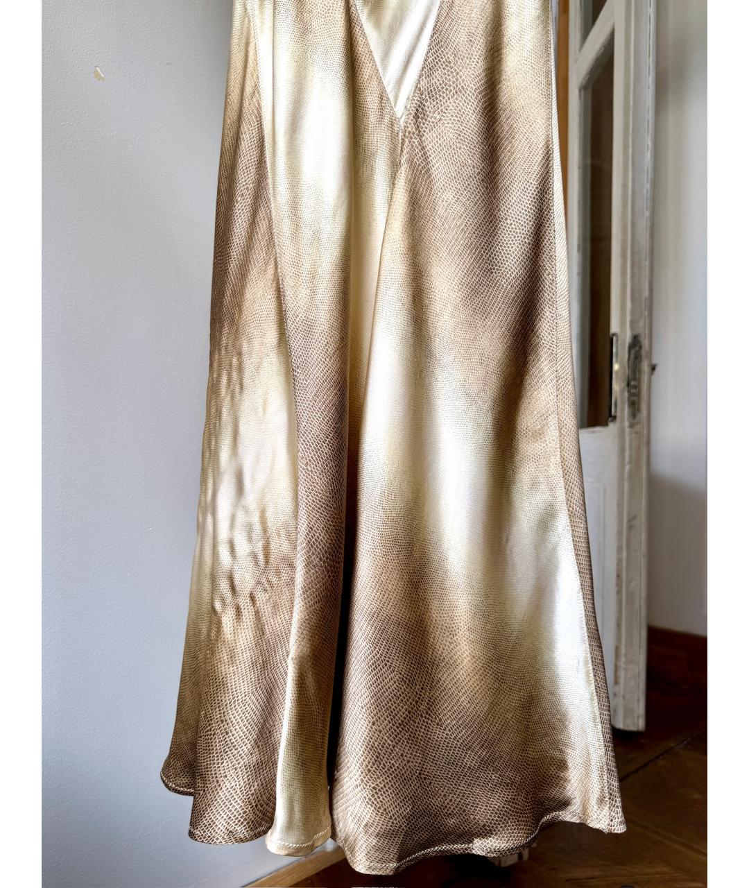 ROBERTO CAVALLI Бежевая шелковая юбка макси, фото 5