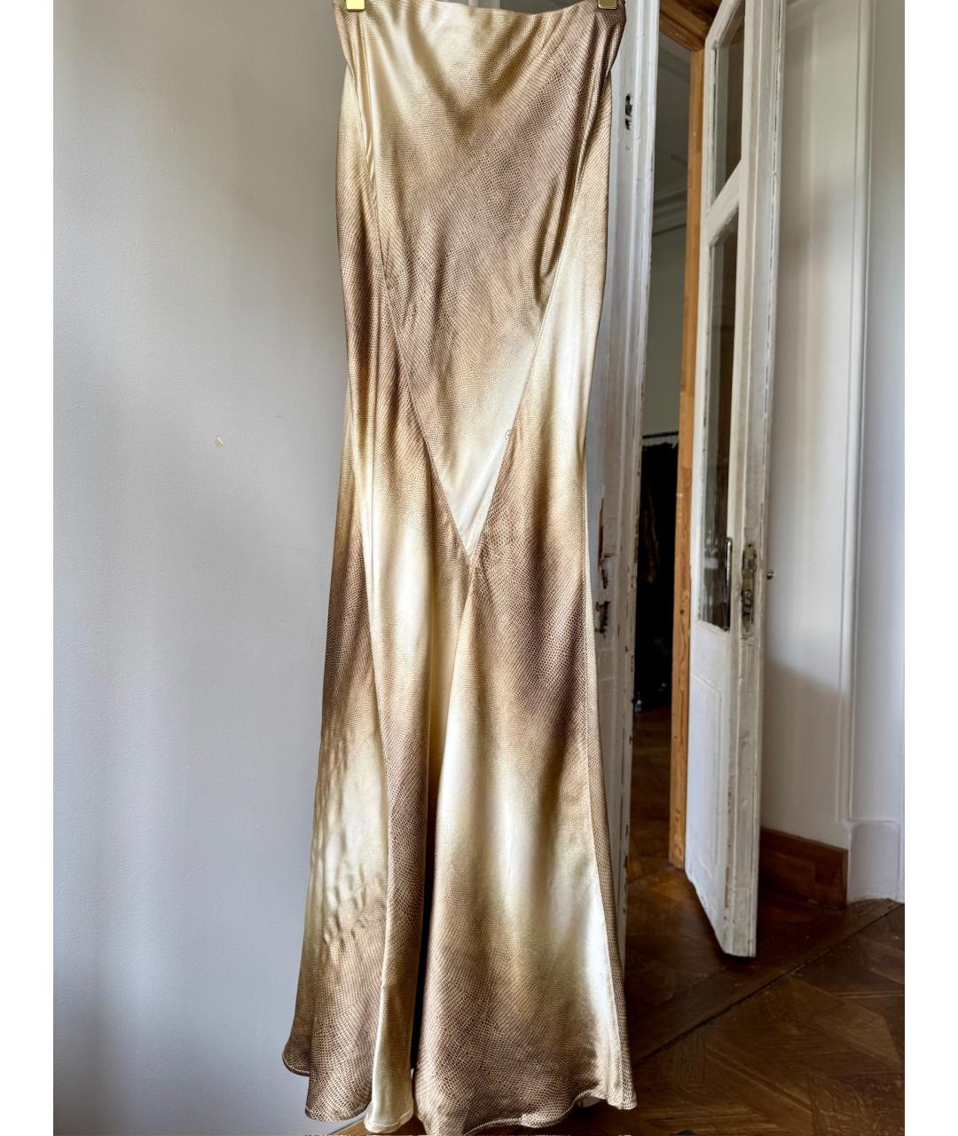 ROBERTO CAVALLI Бежевая шелковая юбка макси, фото 2