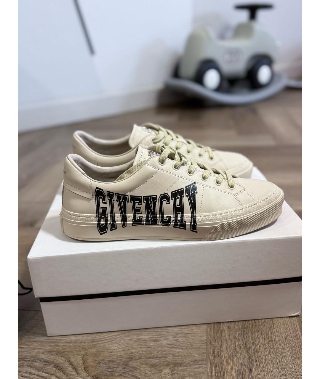 GIVENCHY Бежевые кожаные низкие кроссовки / кеды, фото 7