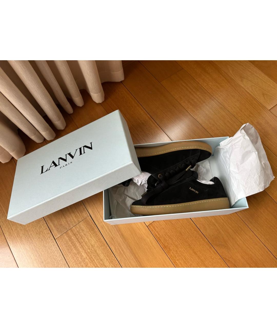 LANVIN Черные замшевые низкие кроссовки / кеды, фото 5