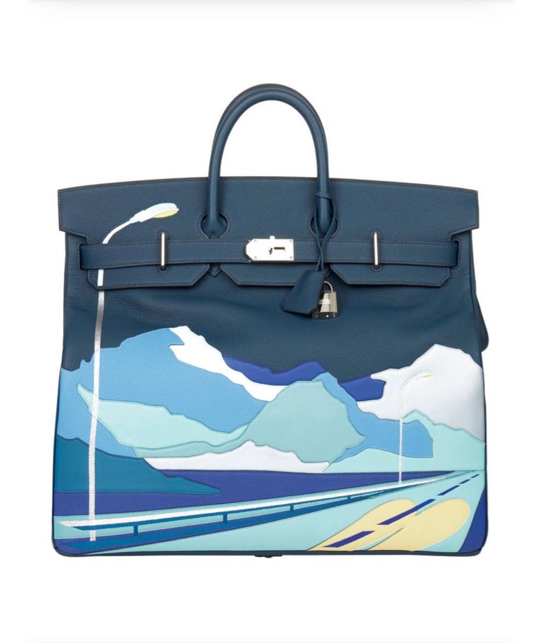 HERMES Синяя кожаная сумка с короткими ручками, фото 1