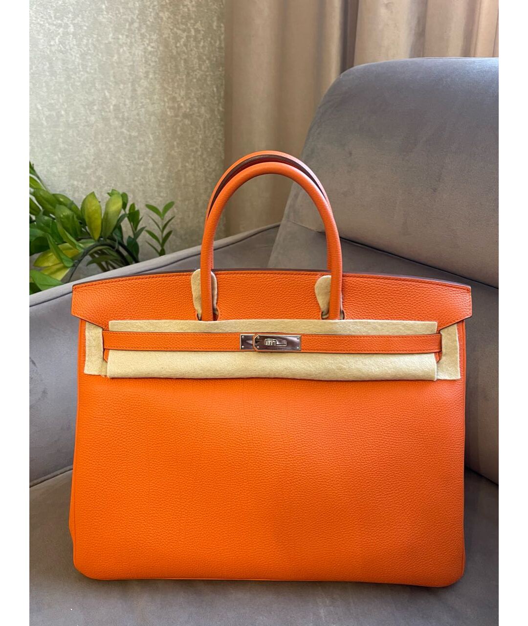 HERMES Оранжевая кожаная сумка тоут, фото 2