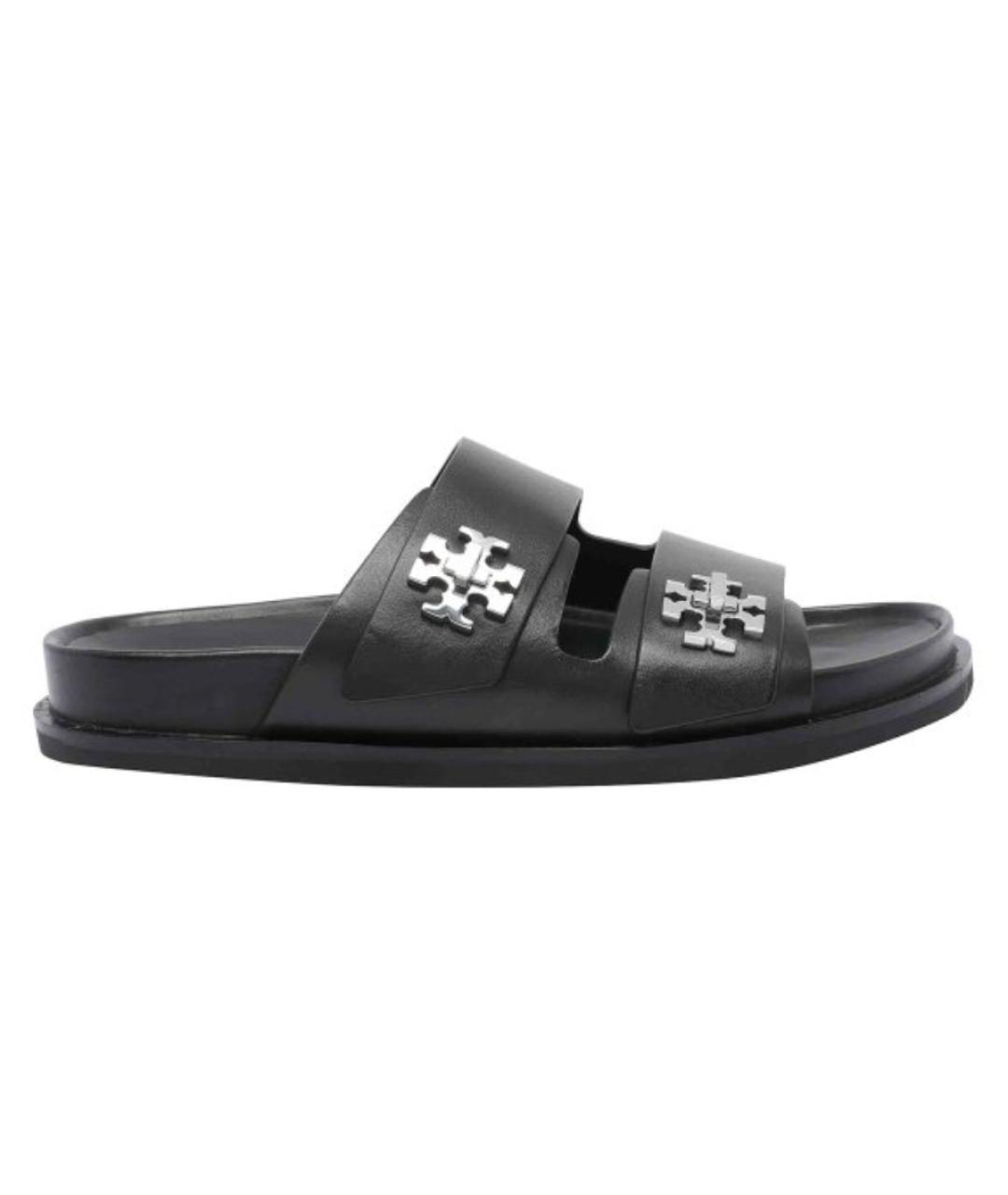 TORY BURCH Черные кожаные шлепанцы, фото 1