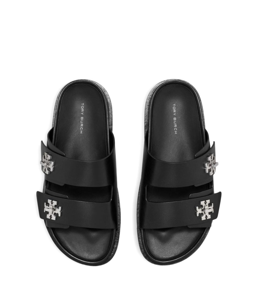 TORY BURCH Черные кожаные шлепанцы, фото 2