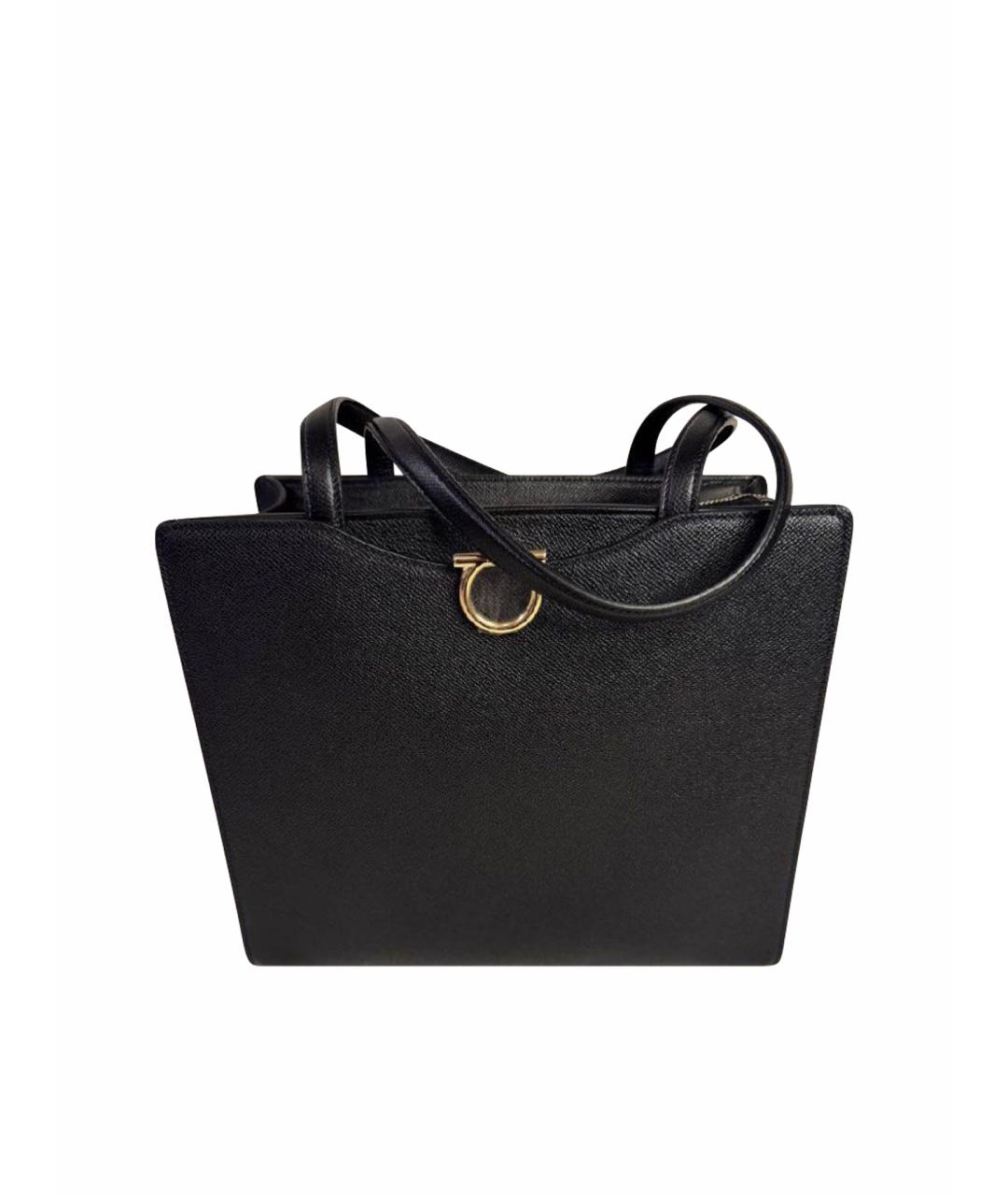 FERRAGAMO Черная кожаная сумка тоут, фото 1