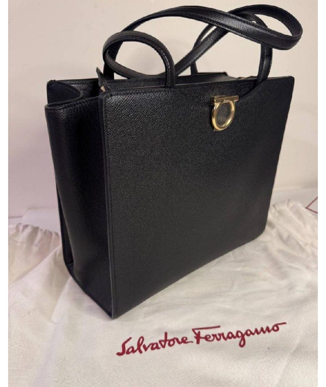 FERRAGAMO Черная кожаная сумка тоут, фото 3