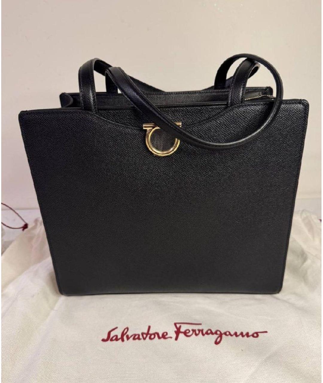 FERRAGAMO Черная кожаная сумка тоут, фото 5