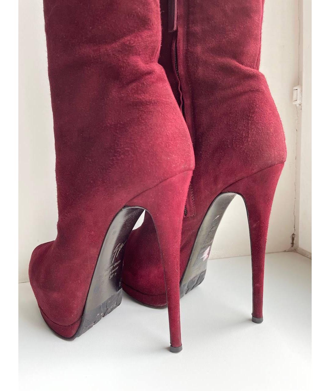 GIUSEPPE ZANOTTI DESIGN Бордовые замшевые сапоги, фото 7