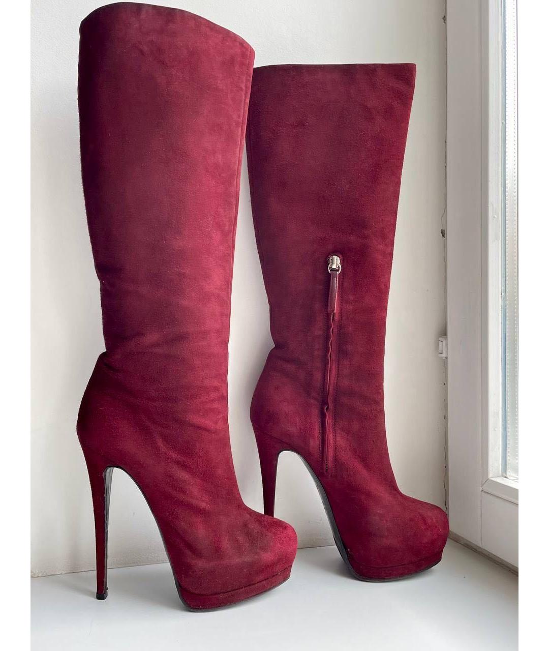 GIUSEPPE ZANOTTI DESIGN Бордовые замшевые сапоги, фото 9