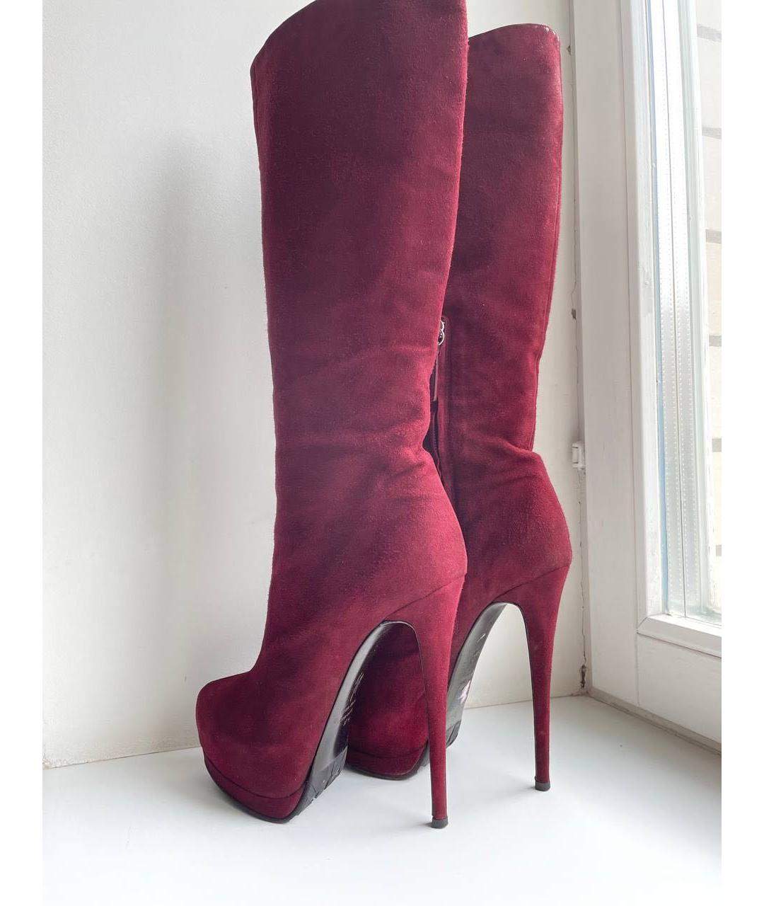 GIUSEPPE ZANOTTI DESIGN Бордовые замшевые сапоги, фото 4