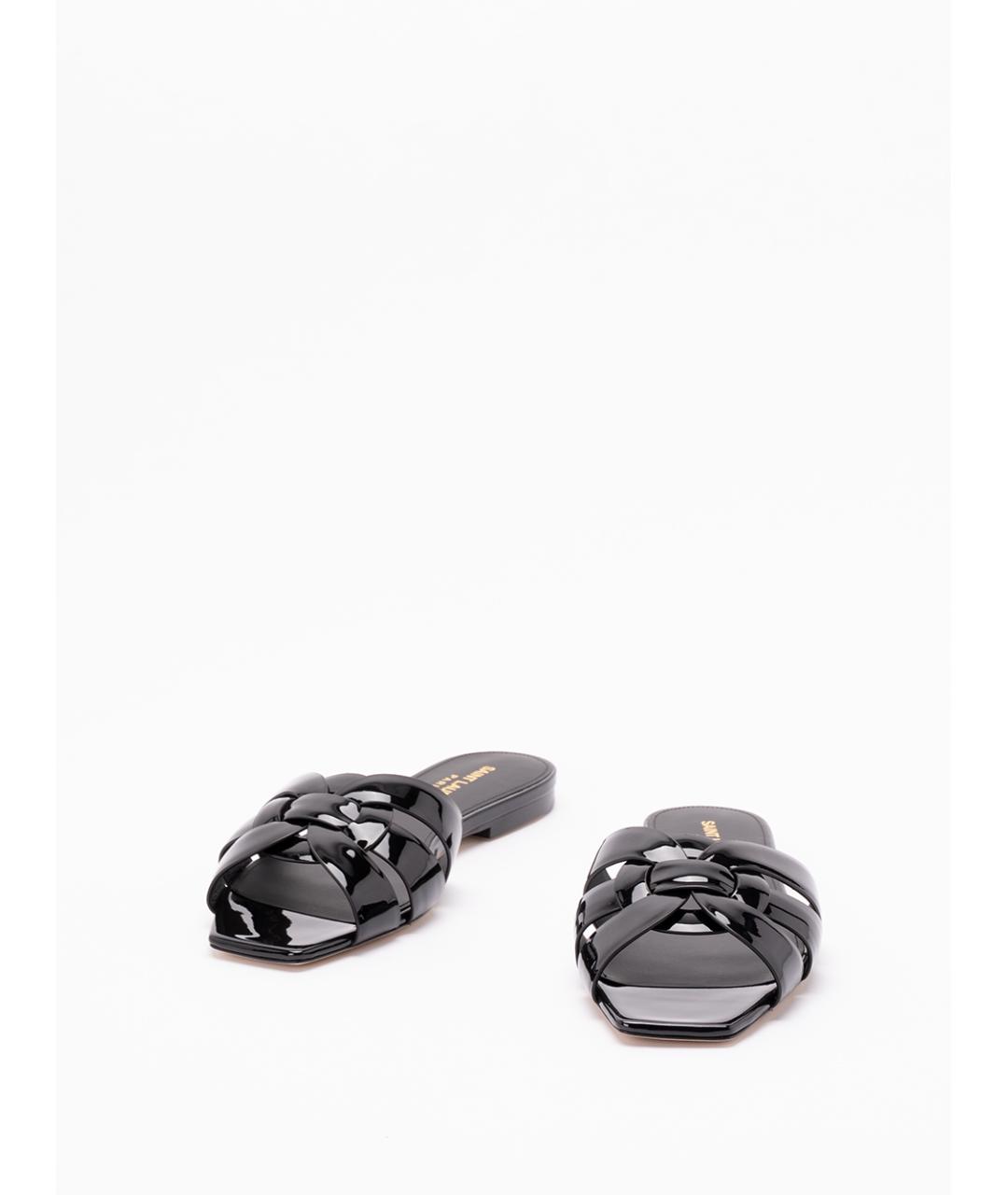 SAINT LAURENT Черные шлепанцы из лакированной кожи, фото 2