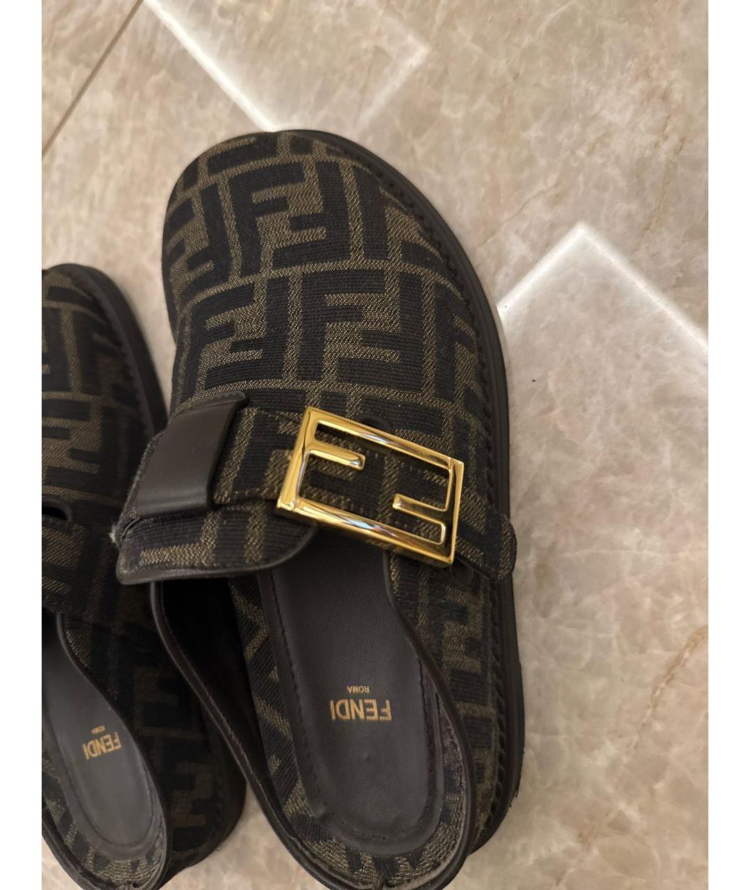 FENDI Коричневые текстильные сабо, фото 5