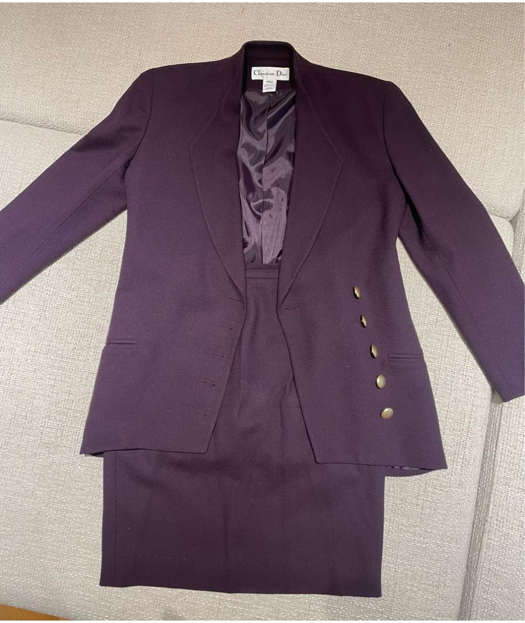 CHRISTIAN DIOR Фиолетовый шерстяной костюм с юбками, фото 6