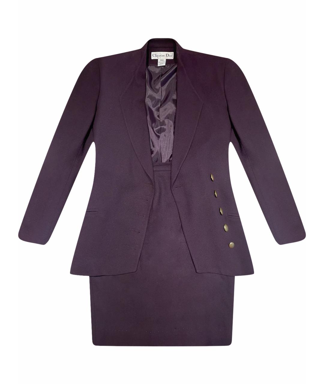 CHRISTIAN DIOR Фиолетовый шерстяной костюм с юбками, фото 1