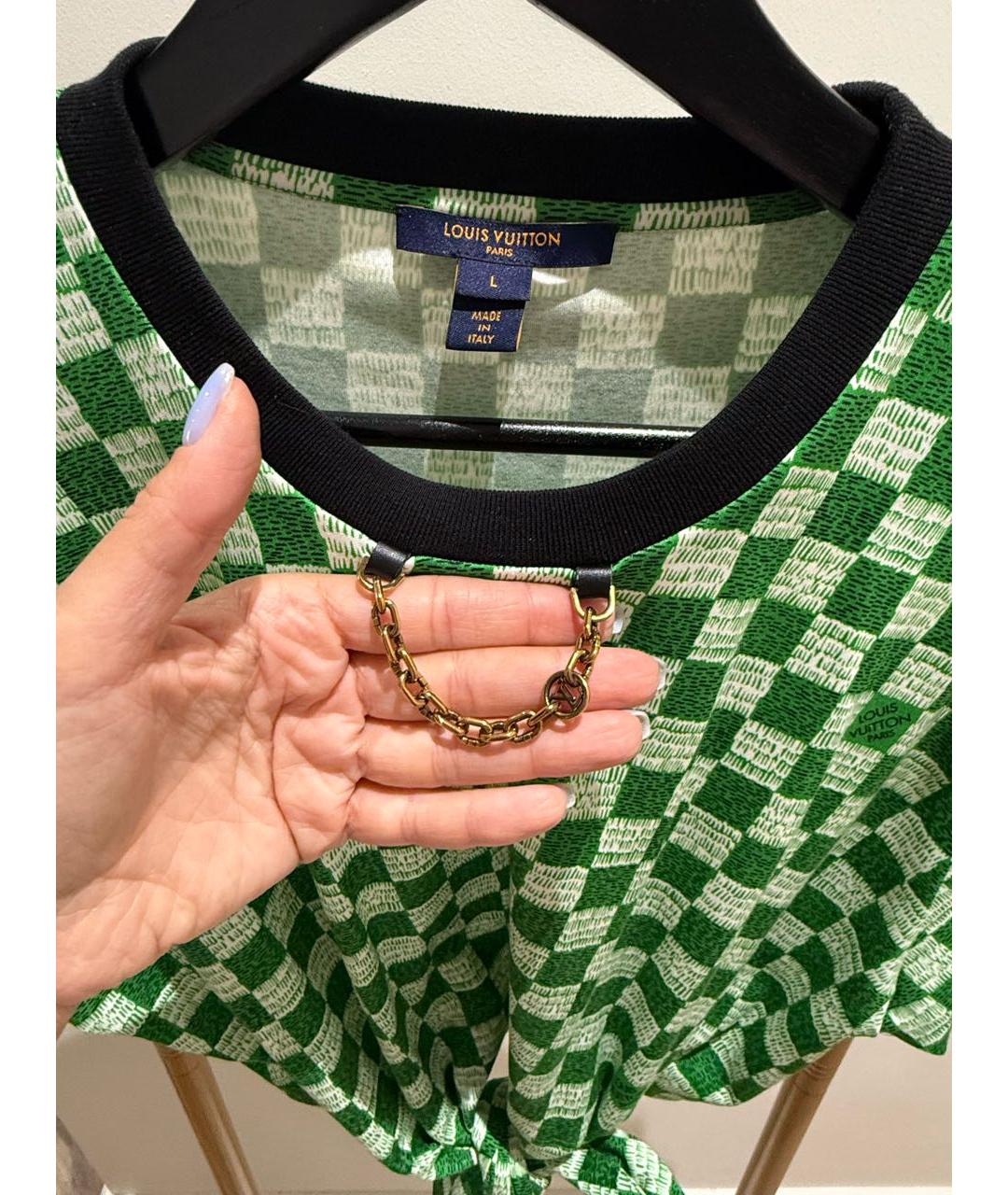LOUIS VUITTON Зеленая хлопковая футболка, фото 4