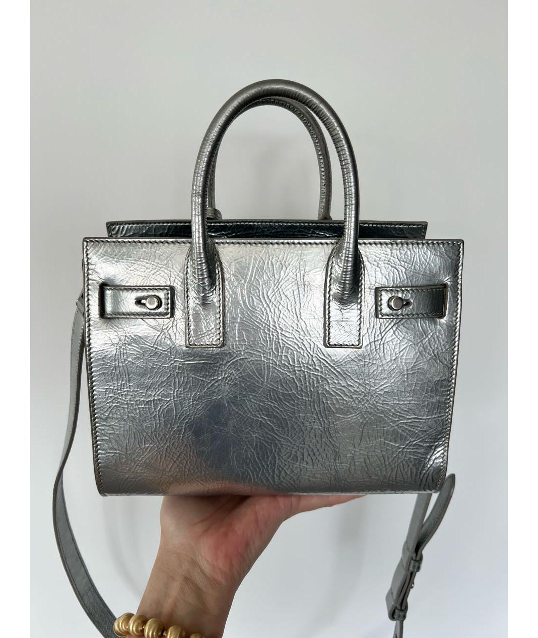SAINT LAURENT Серебряная кожаная сумка с короткими ручками, фото 2