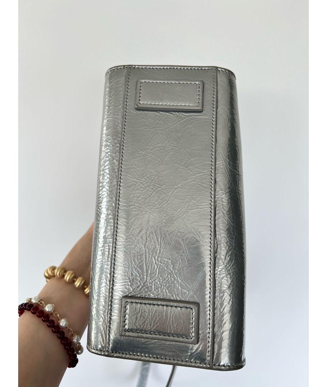 SAINT LAURENT Серебряная кожаная сумка с короткими ручками, фото 3