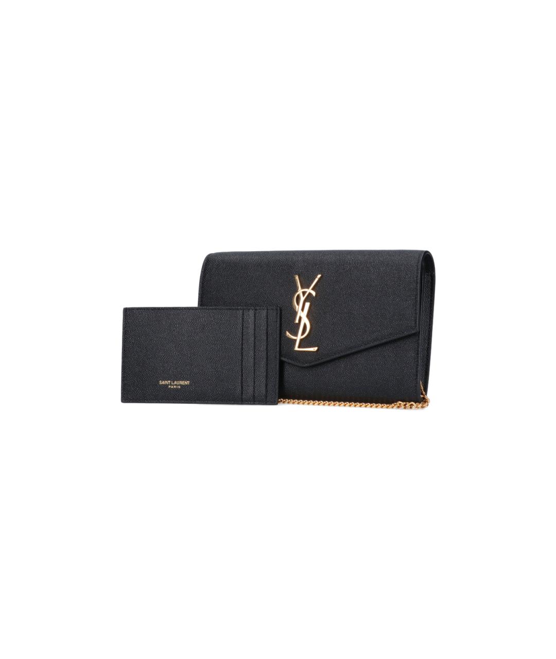 SAINT LAURENT Черный кожаный кошелек, фото 2