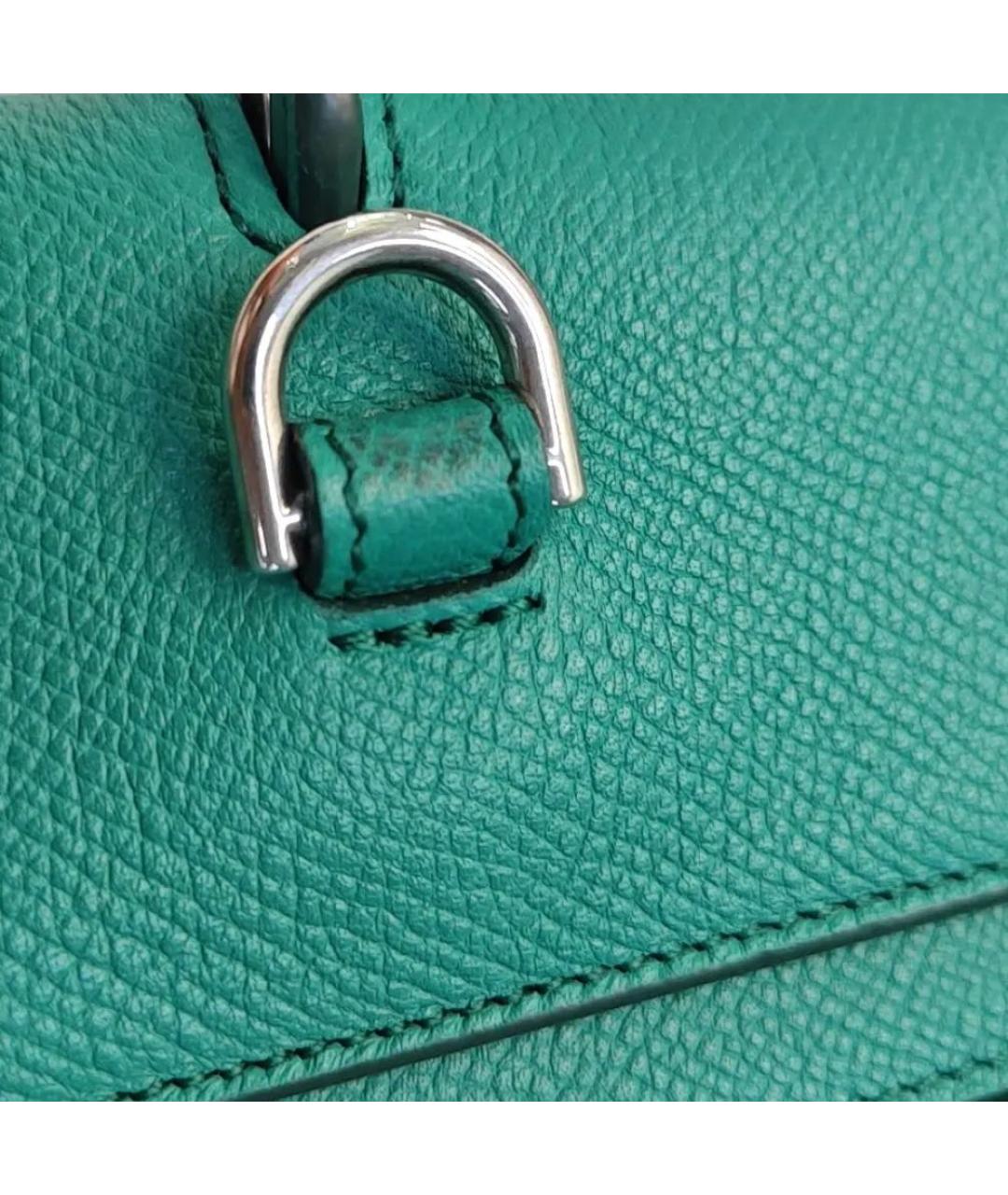 CELINE Зеленая кожаная сумка с короткими ручками, фото 8
