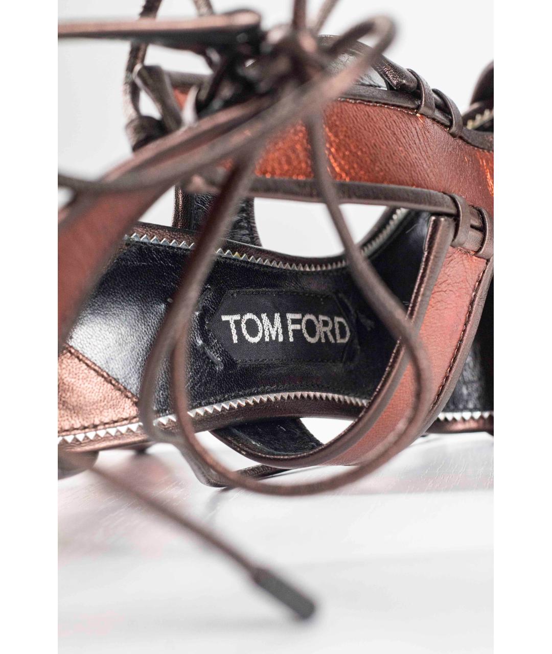 TOM FORD Золотые кожаные босоножки, фото 3