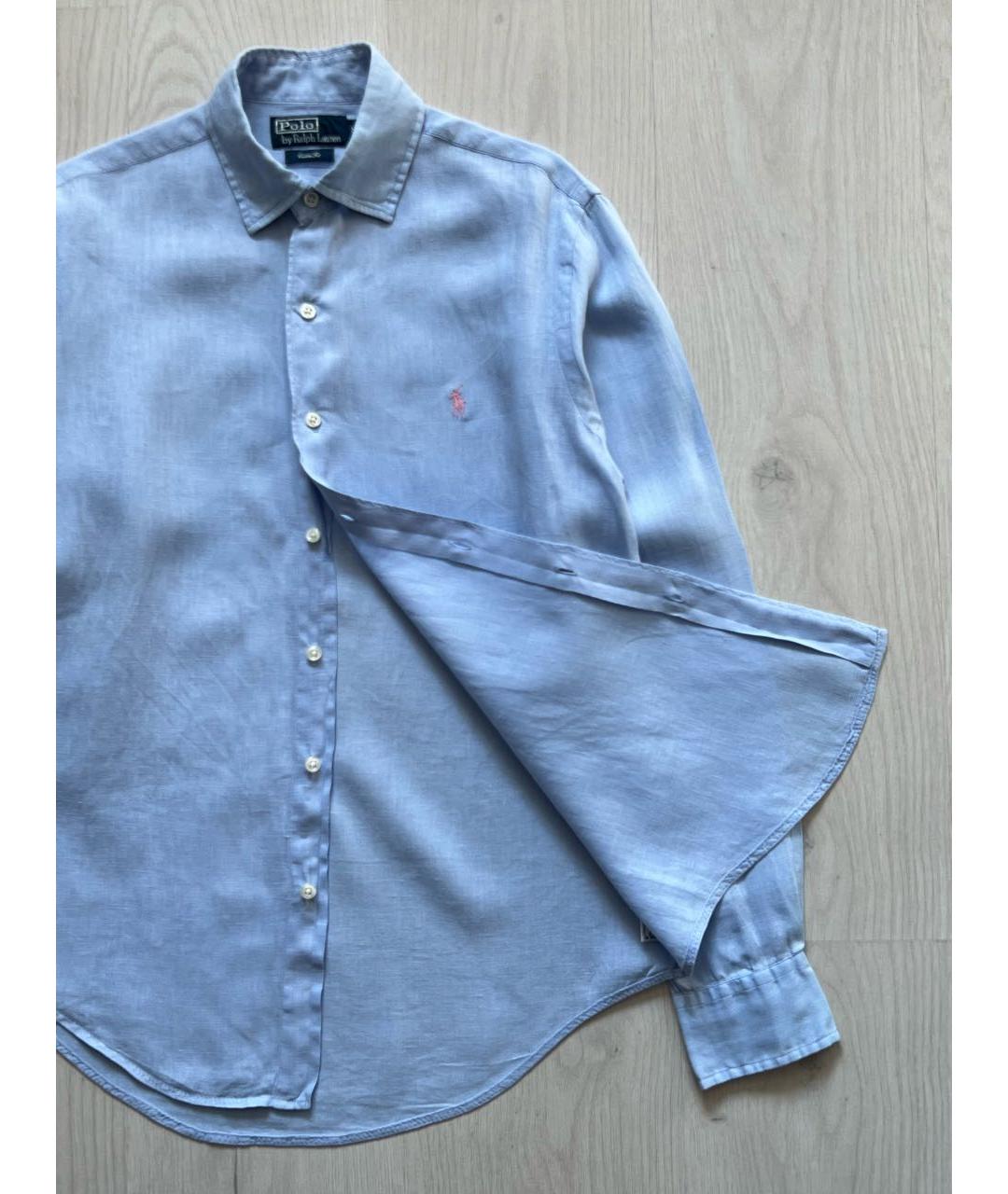 POLO RALPH LAUREN Голубая льняная классическая рубашка, фото 4