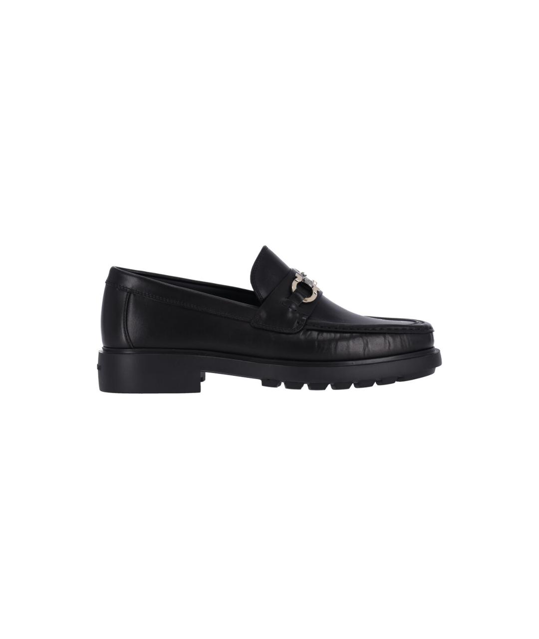 FERRAGAMO Черные кожаные лоферы, фото 1
