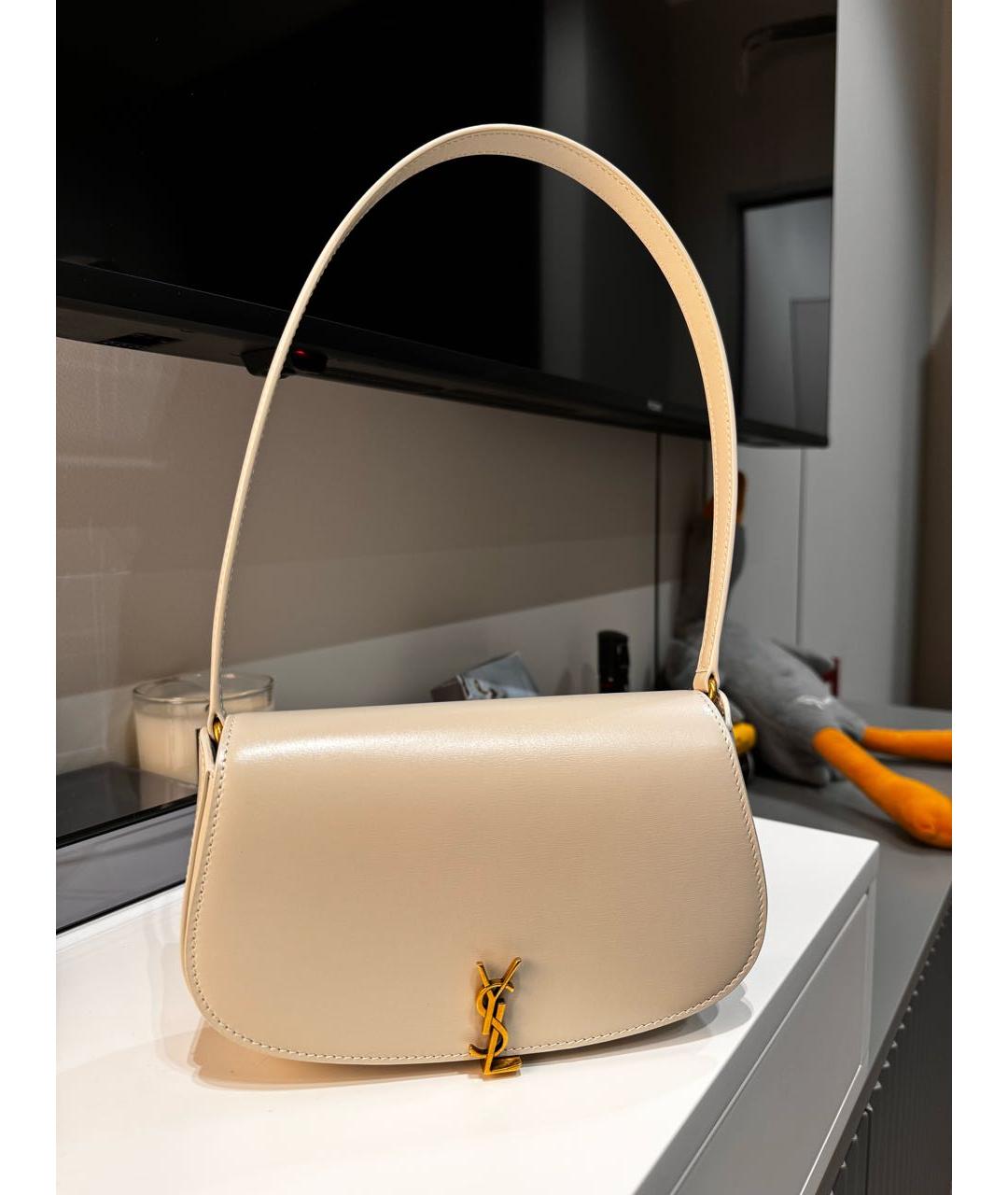 SAINT LAURENT Белая кожаная сумка с короткими ручками, фото 5