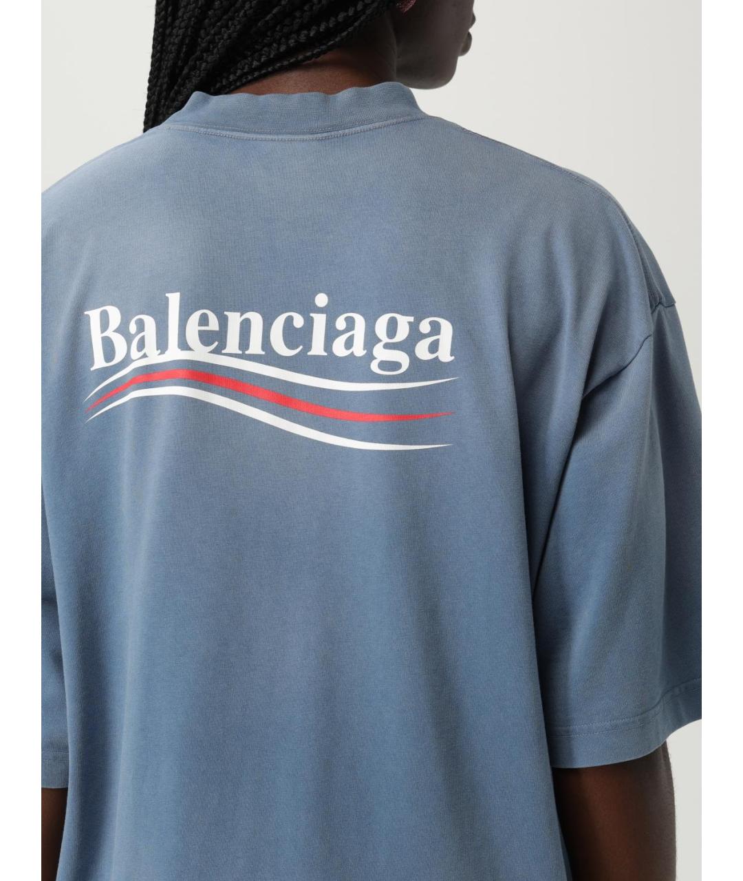 BALENCIAGA Голубая хлопковая футболка, фото 6