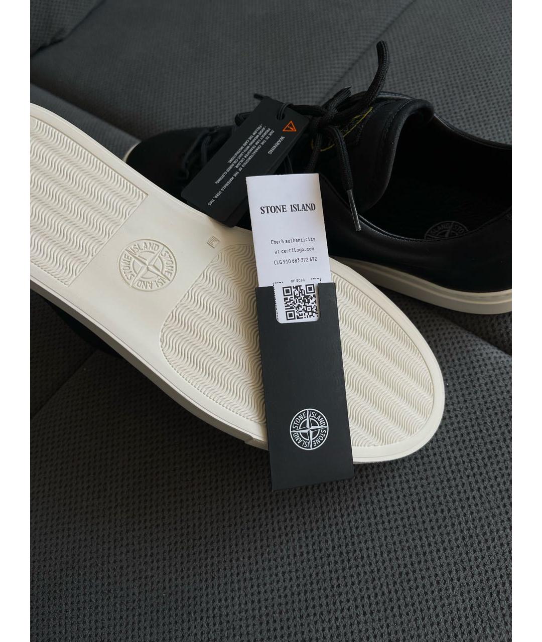 STONE ISLAND Черные кожаные низкие кроссовки / кеды, фото 5