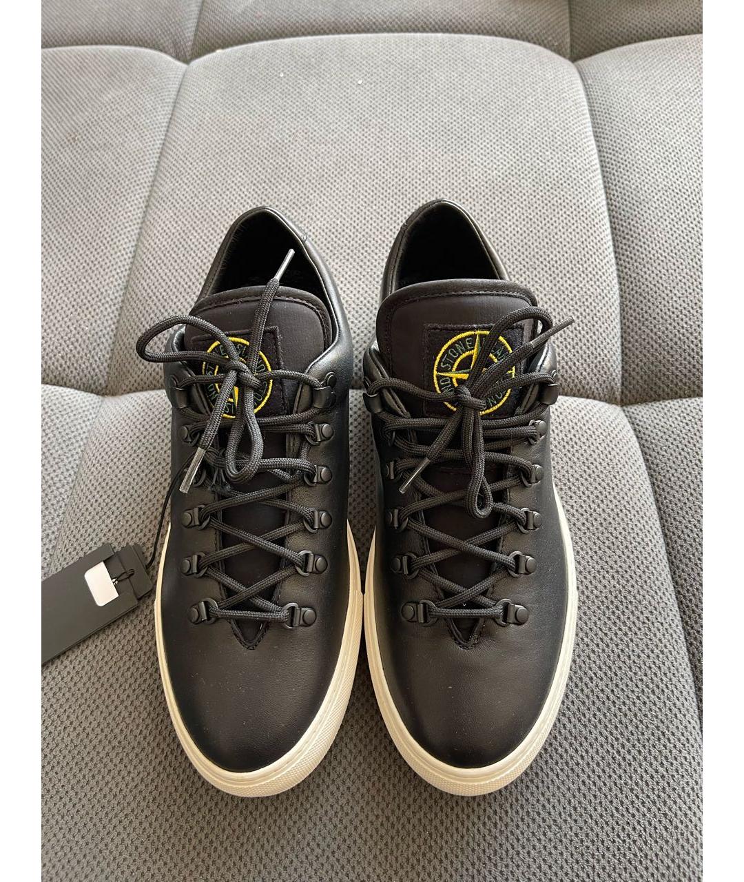 STONE ISLAND Черные кожаные низкие кроссовки / кеды, фото 6