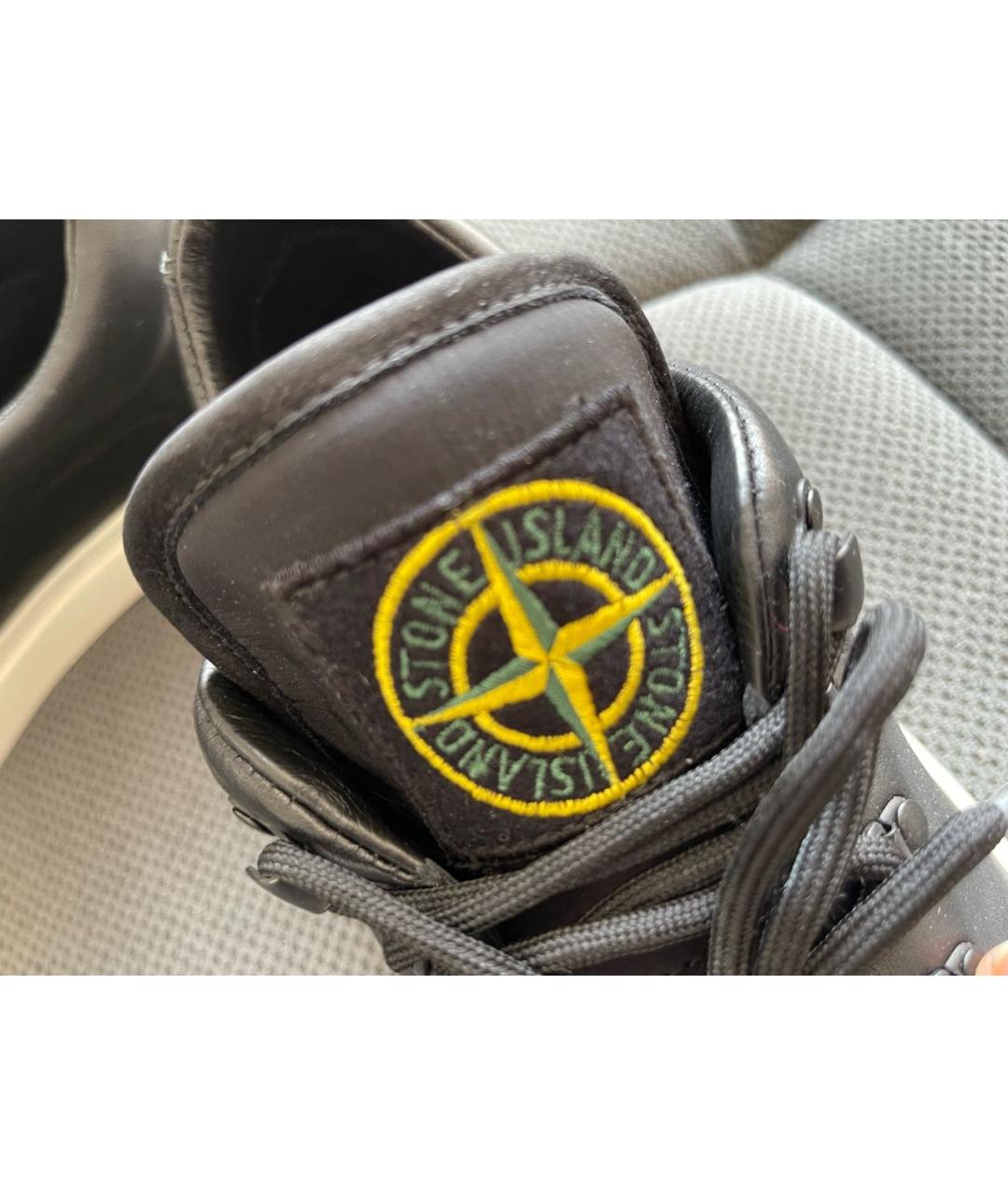 STONE ISLAND Черные кожаные низкие кроссовки / кеды, фото 7