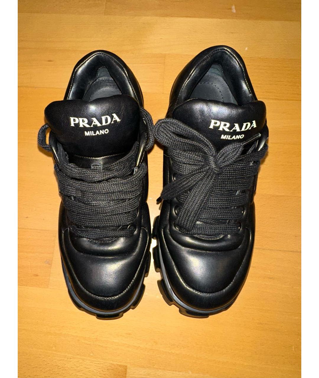 PRADA Черные кожаные кроссовки, фото 2