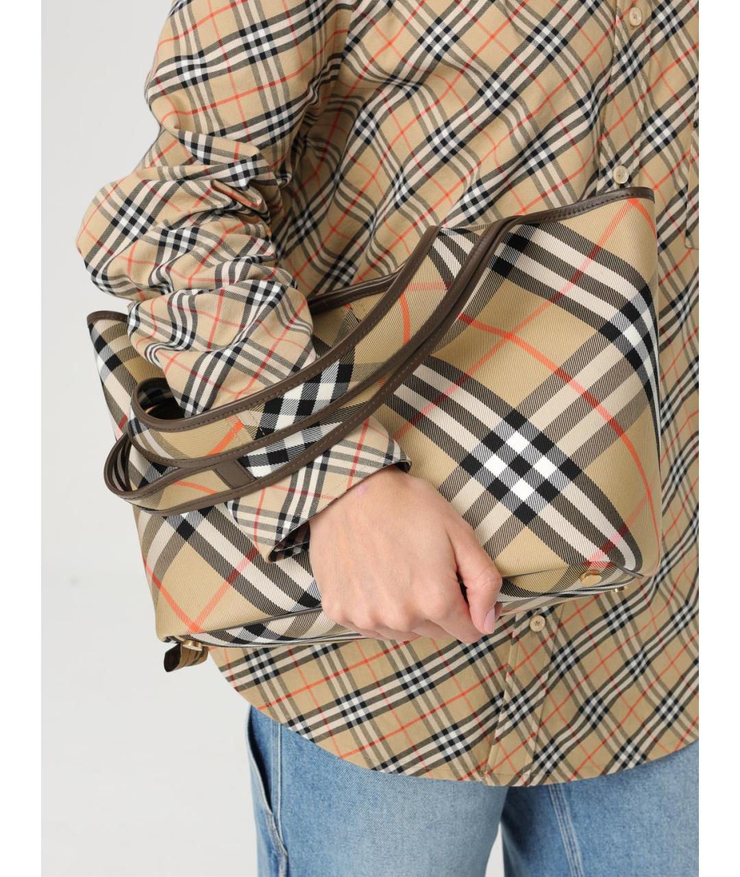 BURBERRY Бежевая тканевая сумка тоут, фото 2