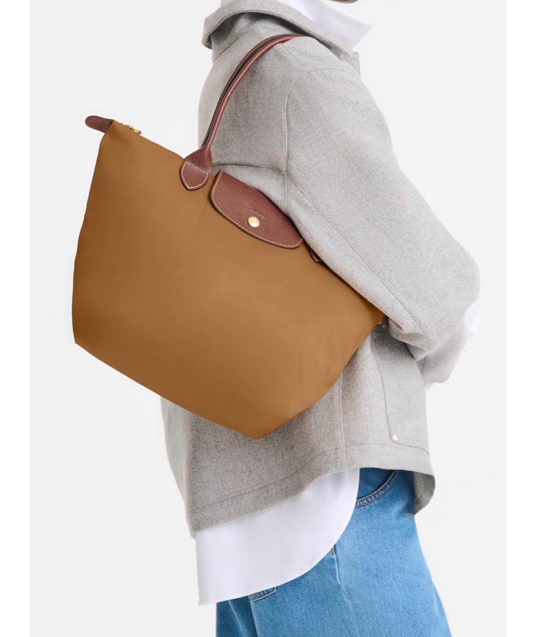LONGCHAMP Горчичная кожаная сумка тоут, фото 7