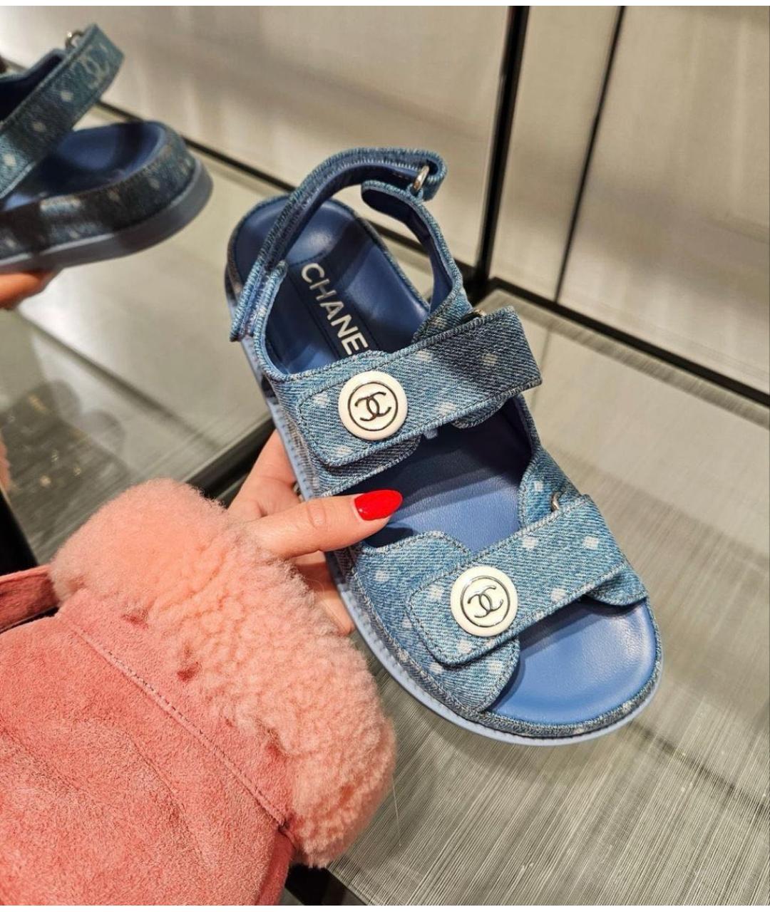 CHANEL Синие текстильные сандалии, фото 4