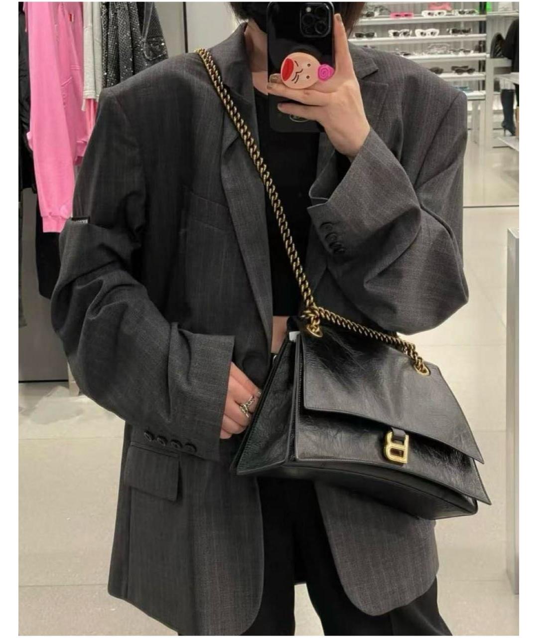 BALENCIAGA Черная кожаная сумка через плечо, фото 2