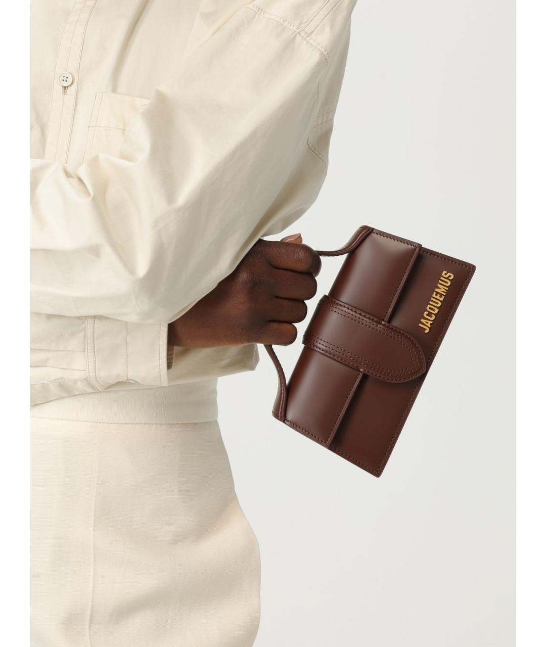 JACQUEMUS Коричневая кожаная сумка с короткими ручками, фото 2