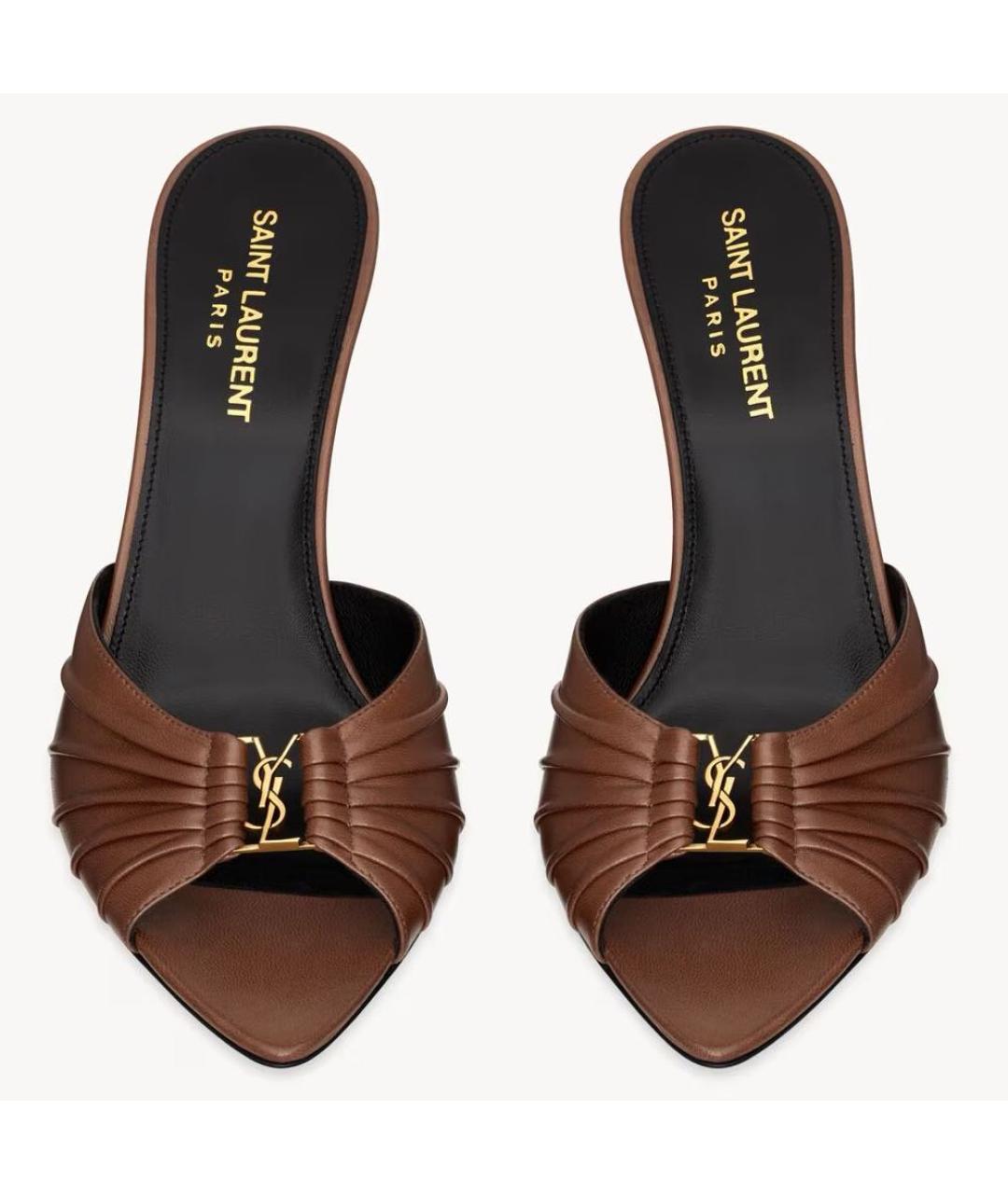 SAINT LAURENT Коричневые кожаные мюли, фото 3