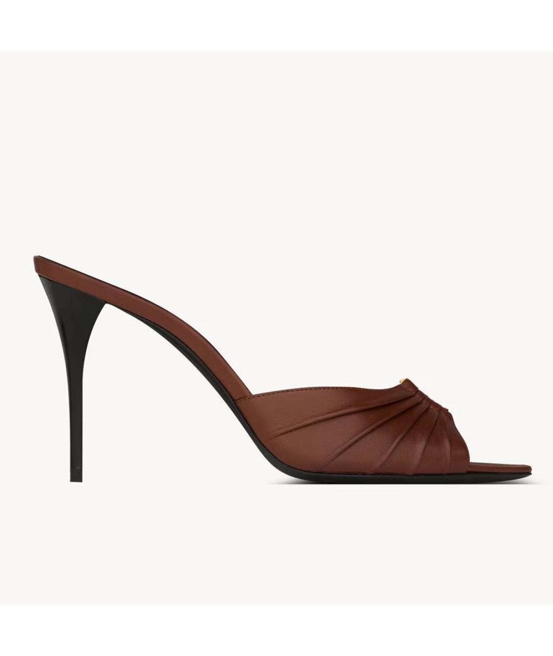 SAINT LAURENT Коричневые кожаные мюли, фото 4