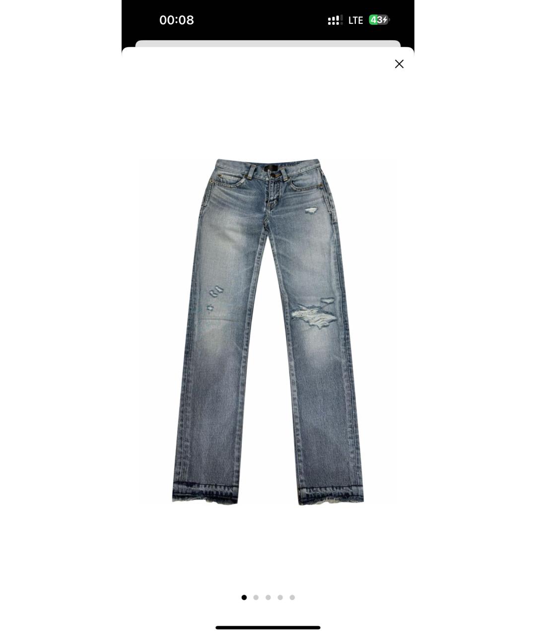 SAINT LAURENT Голубые хлопковые джинсы слим, фото 9