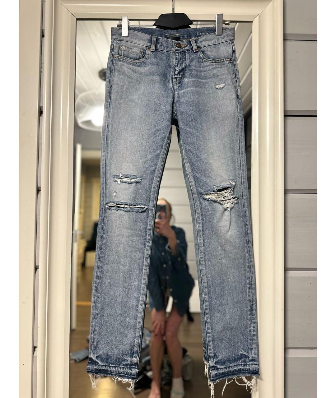 SAINT LAURENT Голубые хлопковые джинсы слим, фото 3