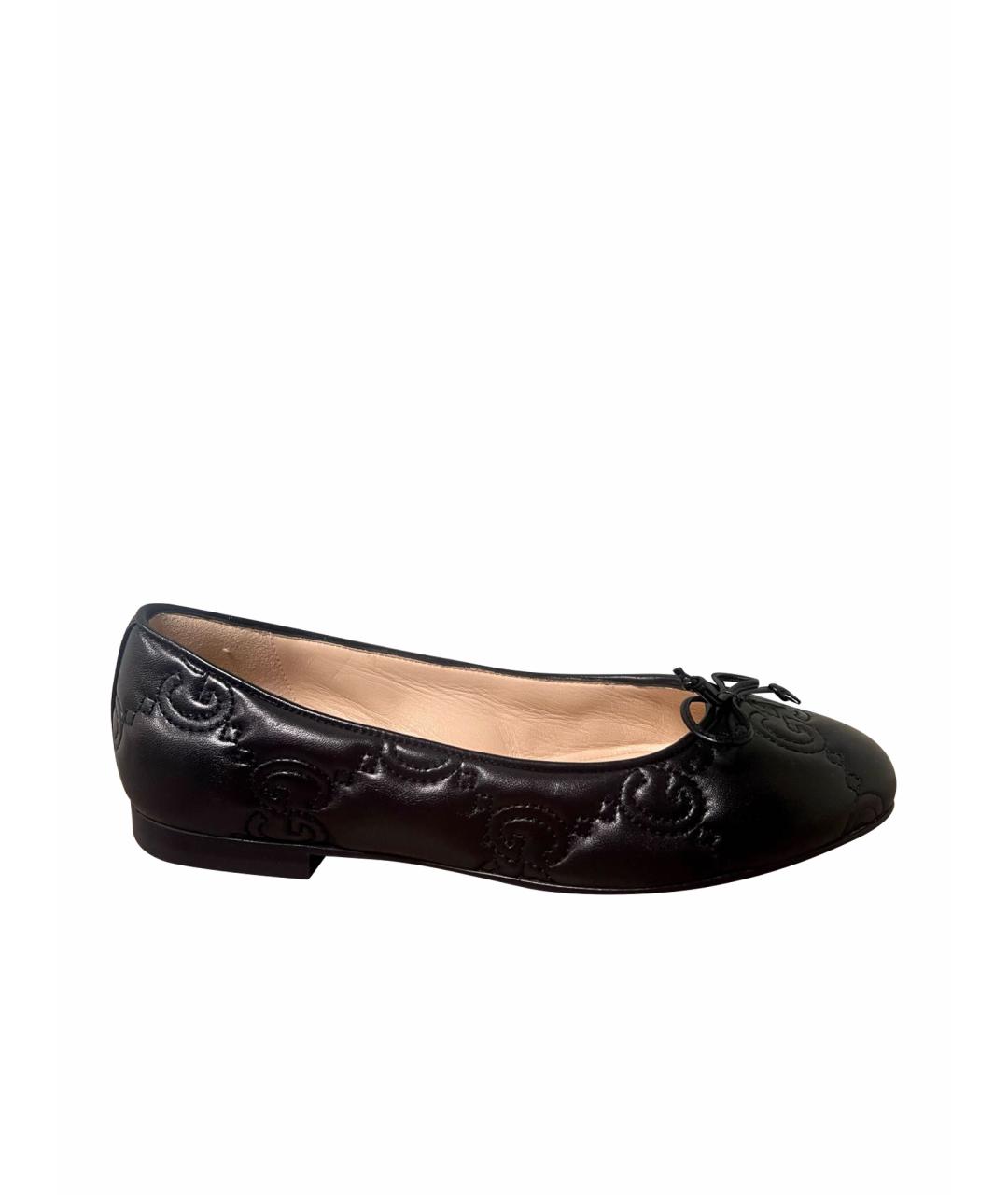 GUCCI Черные кожаные балетки, фото 1