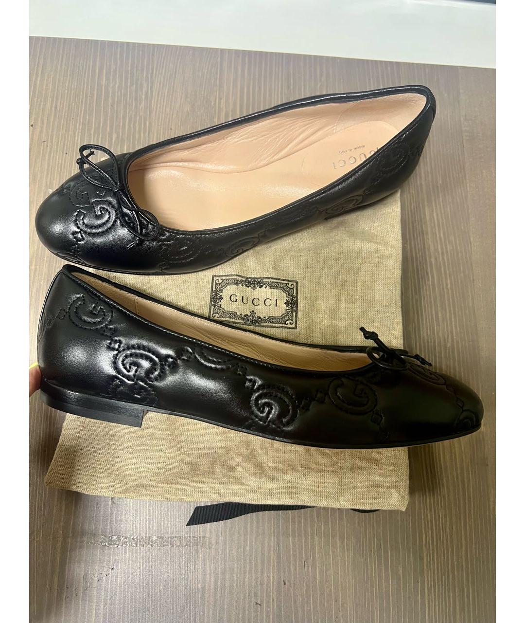 GUCCI Черные кожаные балетки, фото 6
