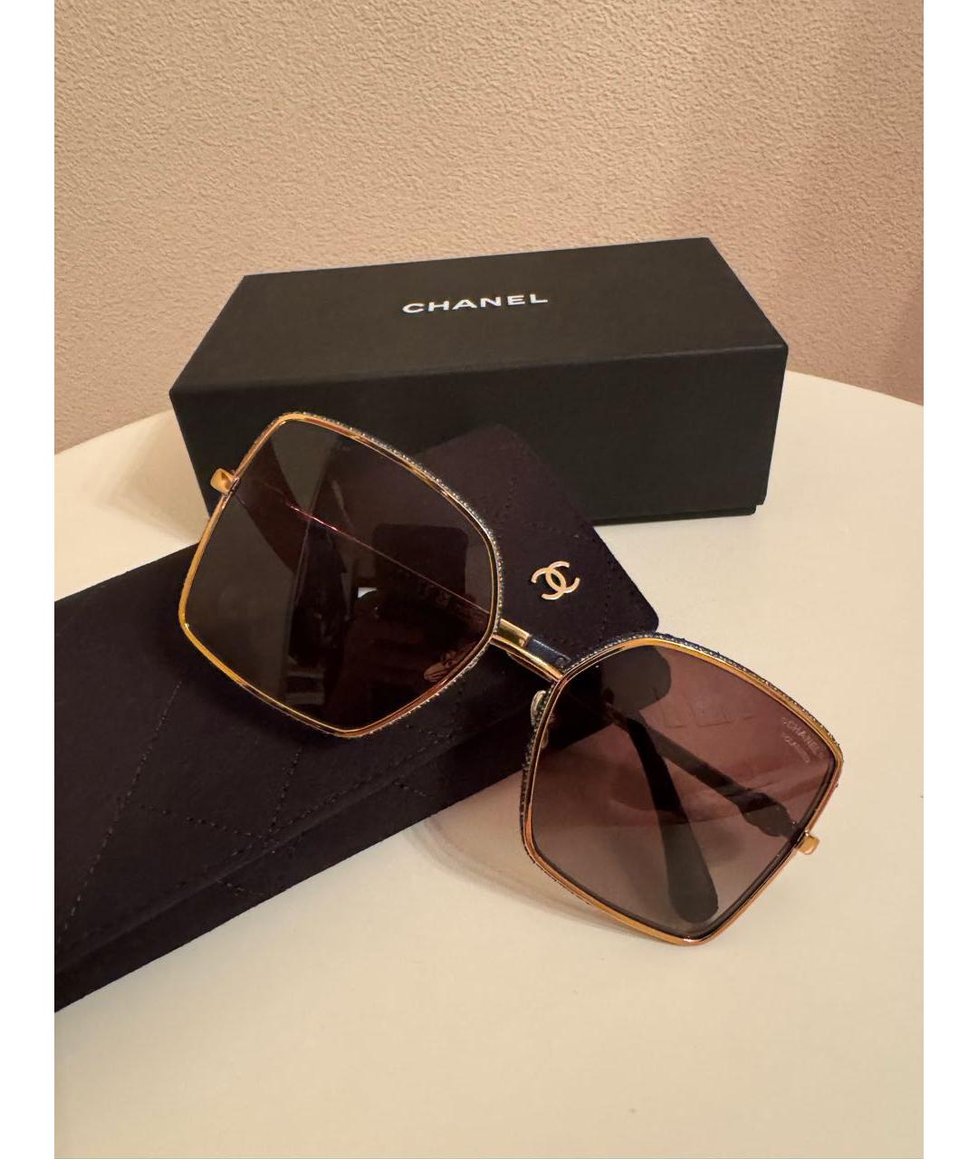 CHANEL Коричневые металлические солнцезащитные очки, фото 4
