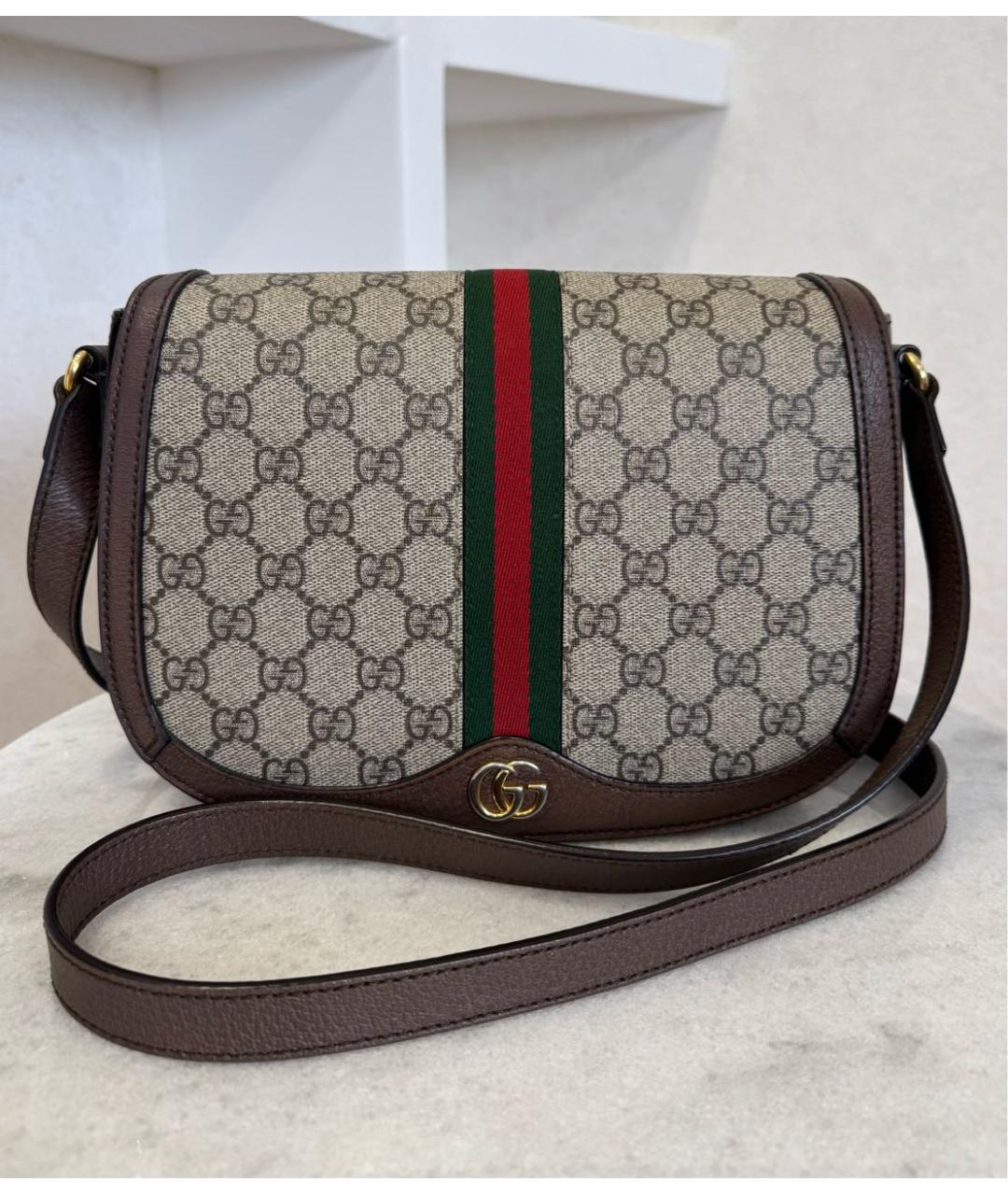 GUCCI Коричневая кожаная сумка через плечо, фото 2