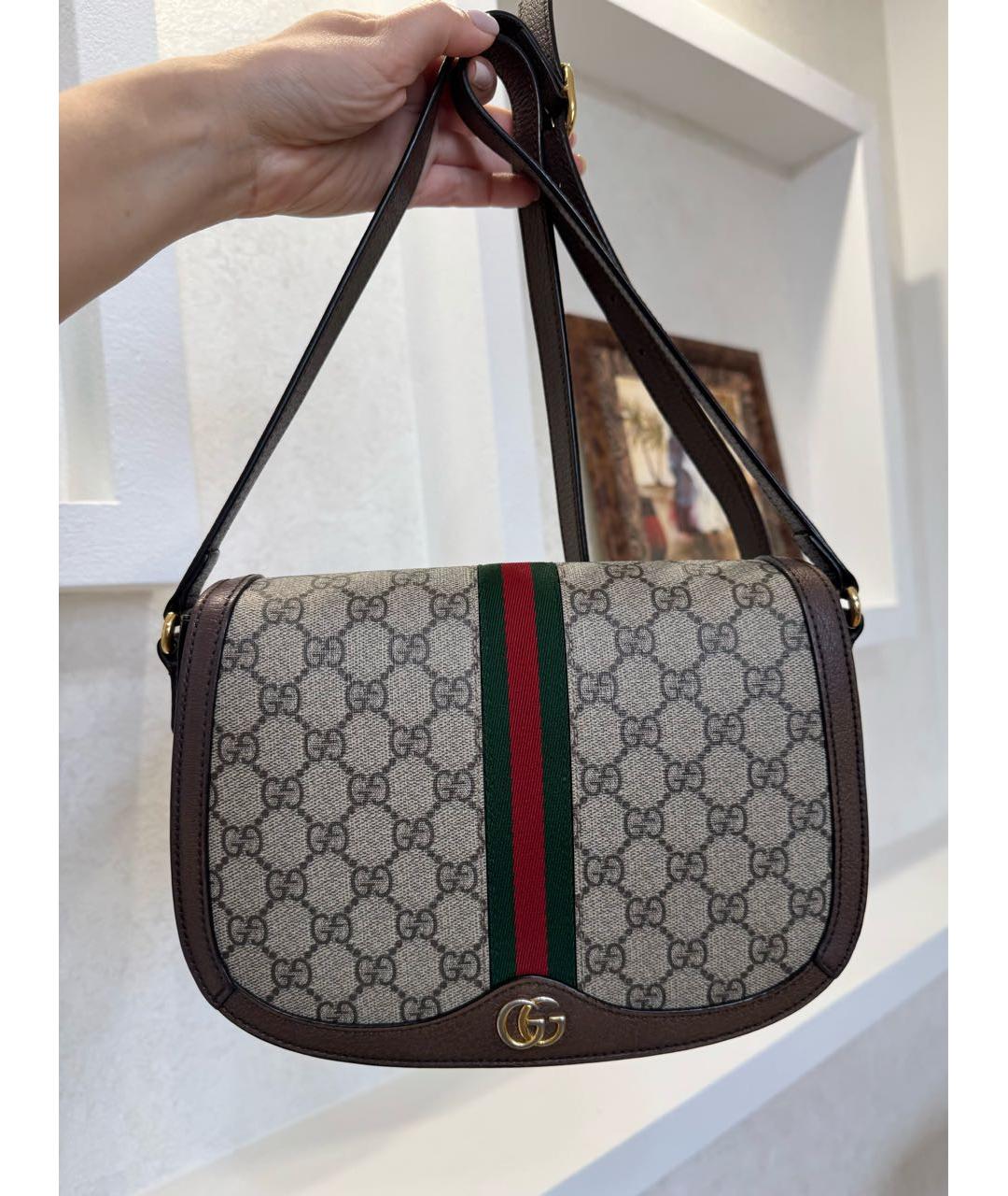 GUCCI Коричневая кожаная сумка через плечо, фото 3