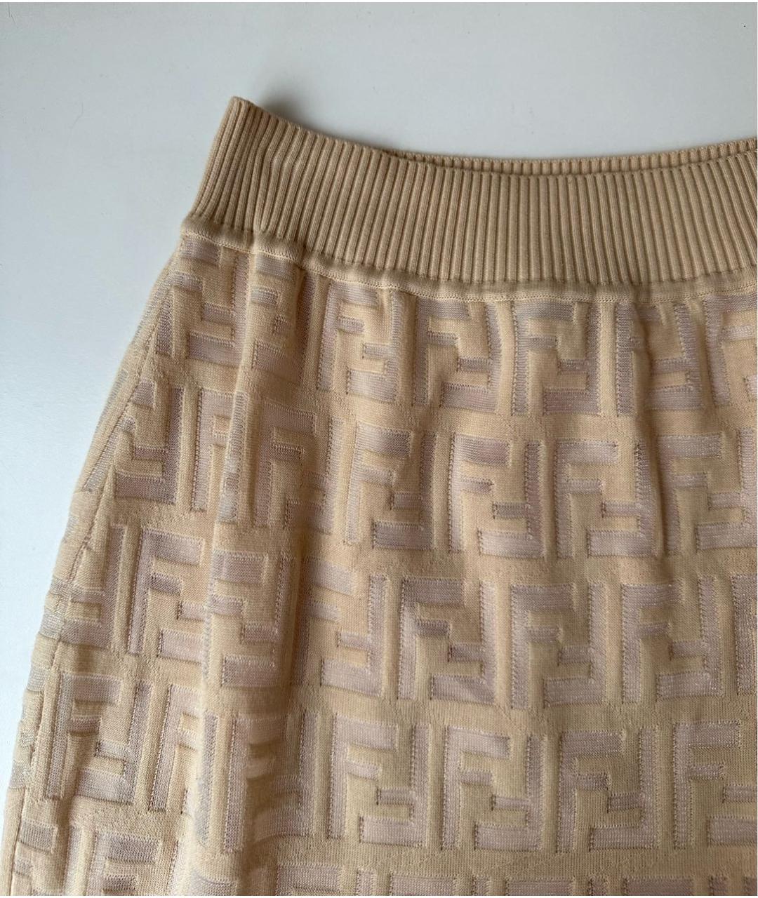 FENDI Бежевая хлопковая юбка миди, фото 4