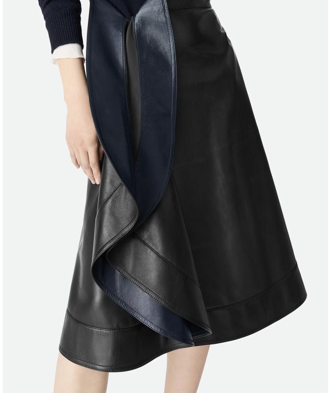 BOTTEGA VENETA Черная кожаная юбка миди, фото 3