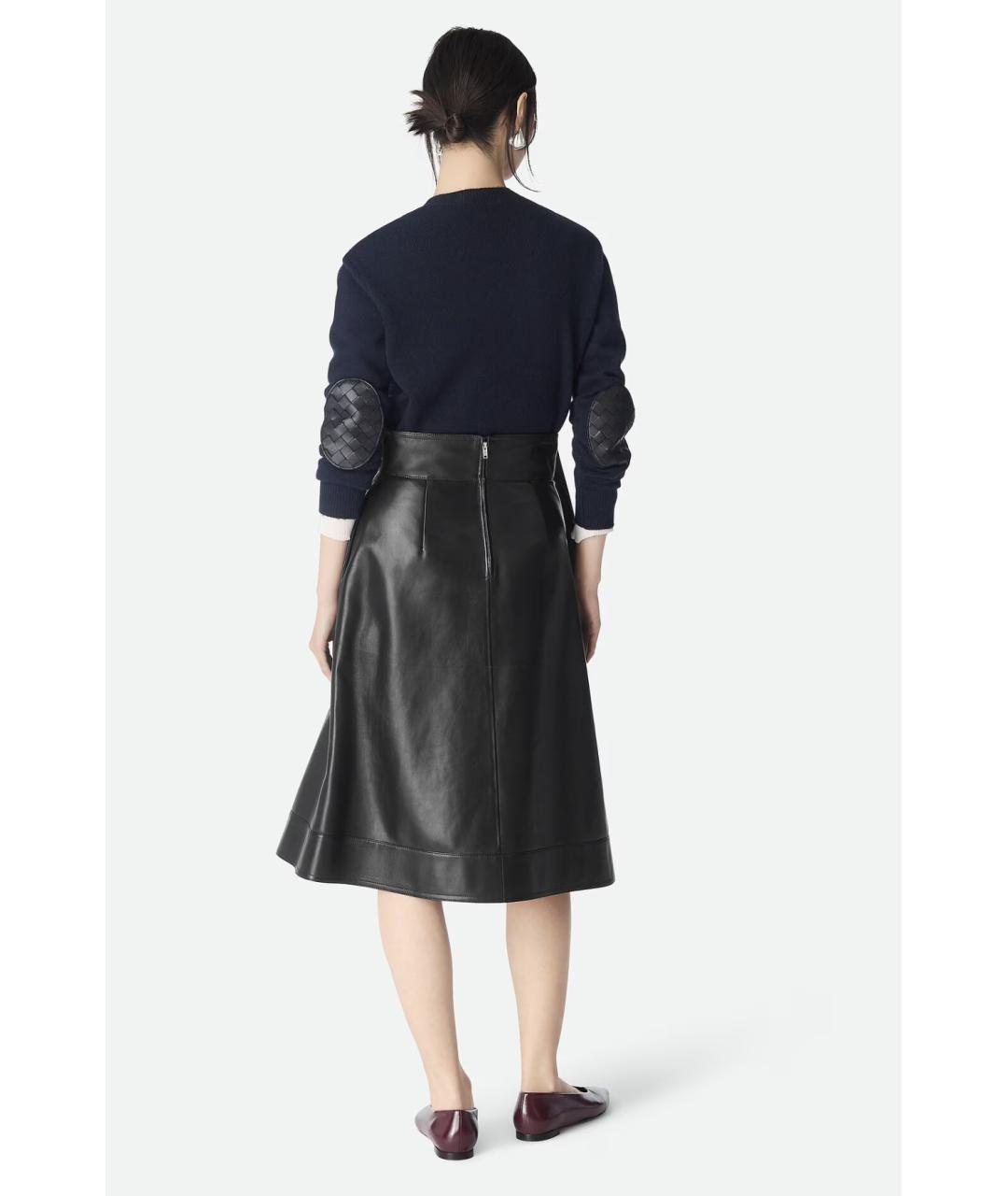 BOTTEGA VENETA Черная кожаная юбка миди, фото 2