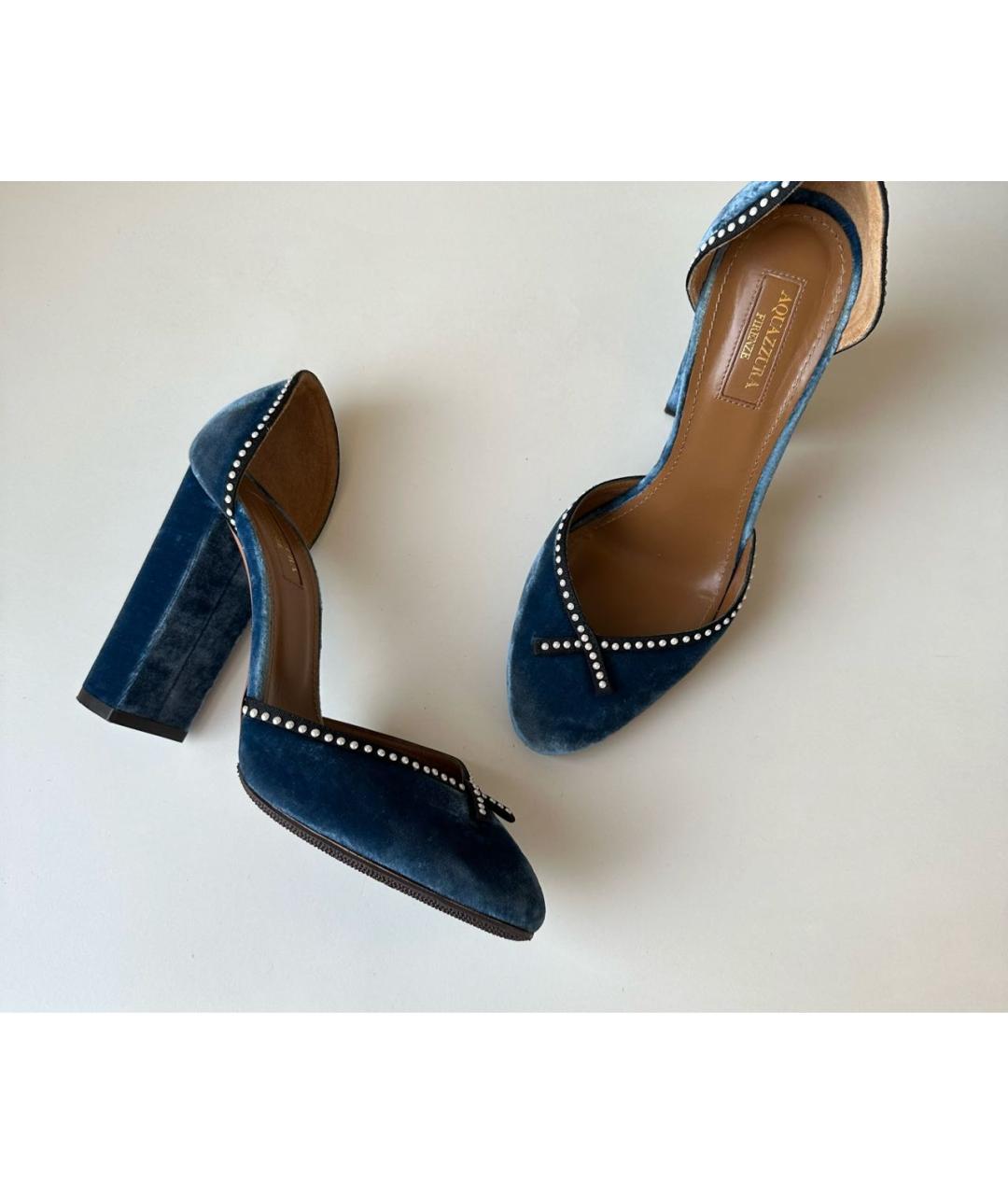 AQUAZZURA Голубые бархатные туфли, фото 3